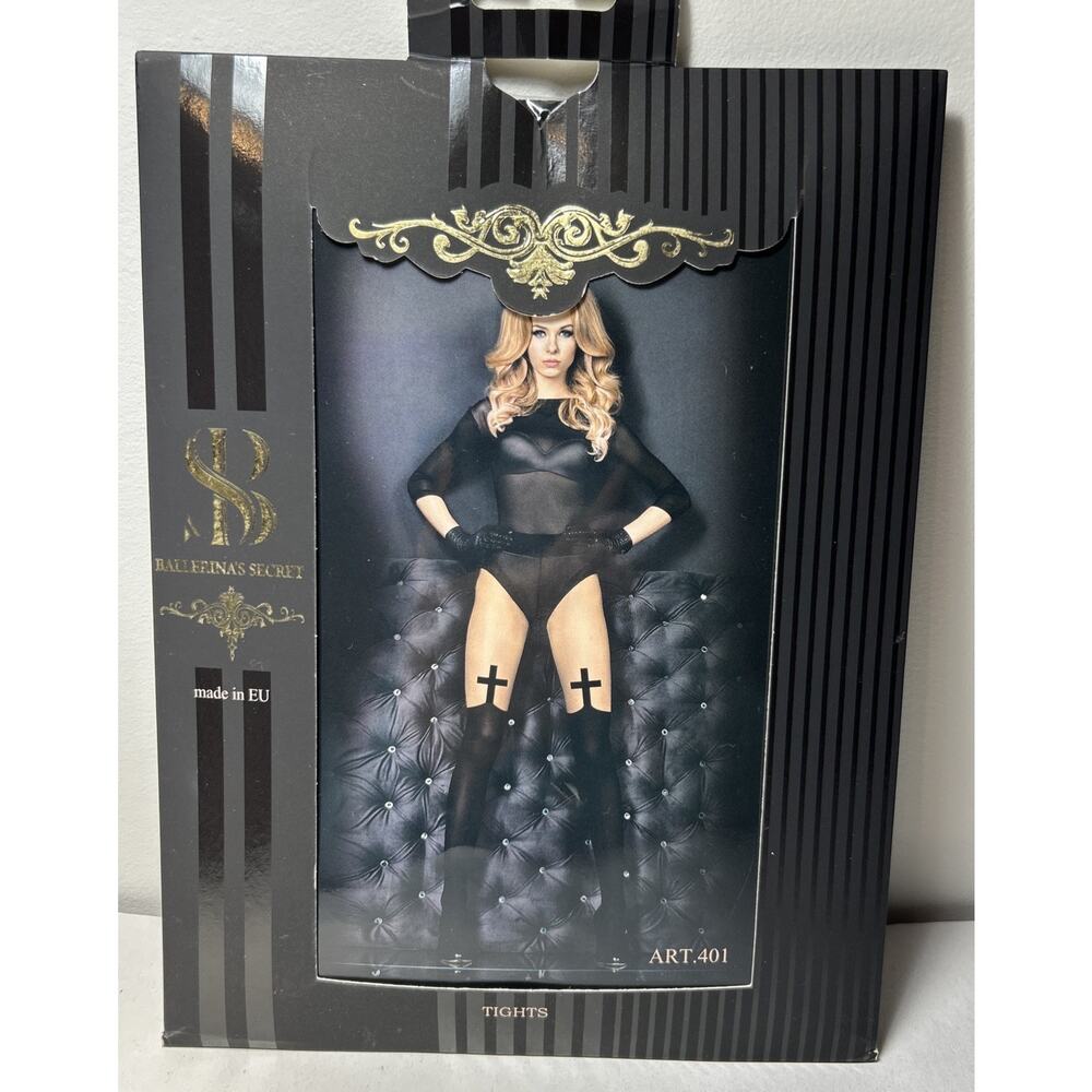 Ballerina’s Secret ART .401 Black Cross Over Sheer Base Tights Goth L/XL NEW